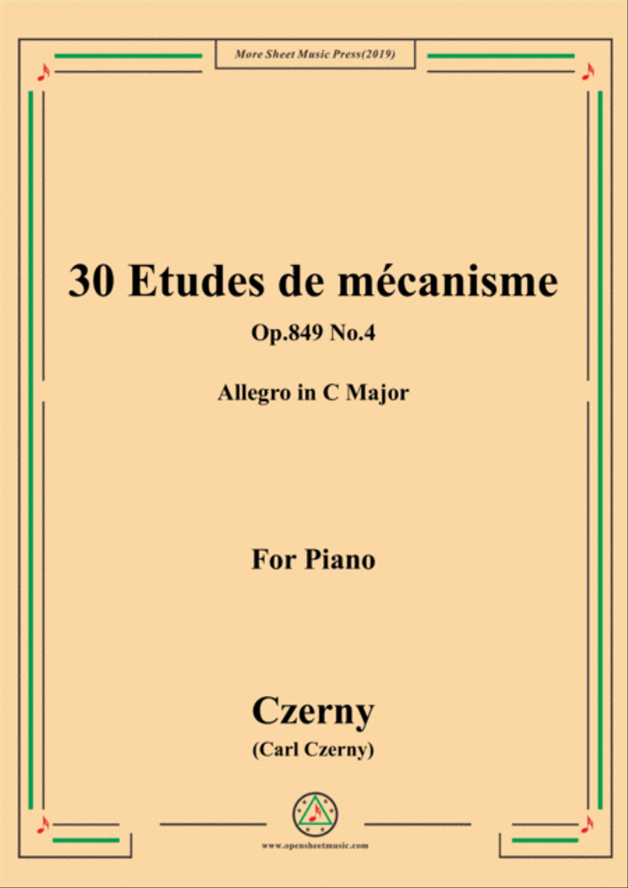 Czerny-30 Etudes de mécanisme,Op.849 No.4,Allegro in C Major,for Piano Piano Method scores gallery preview page 1