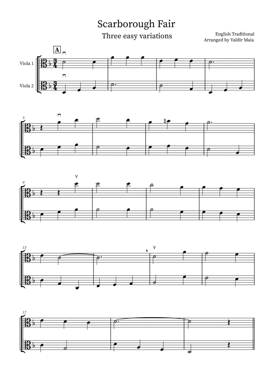 Scarborough Fair - 3 easy variations String Duet scores gallery preview page 1