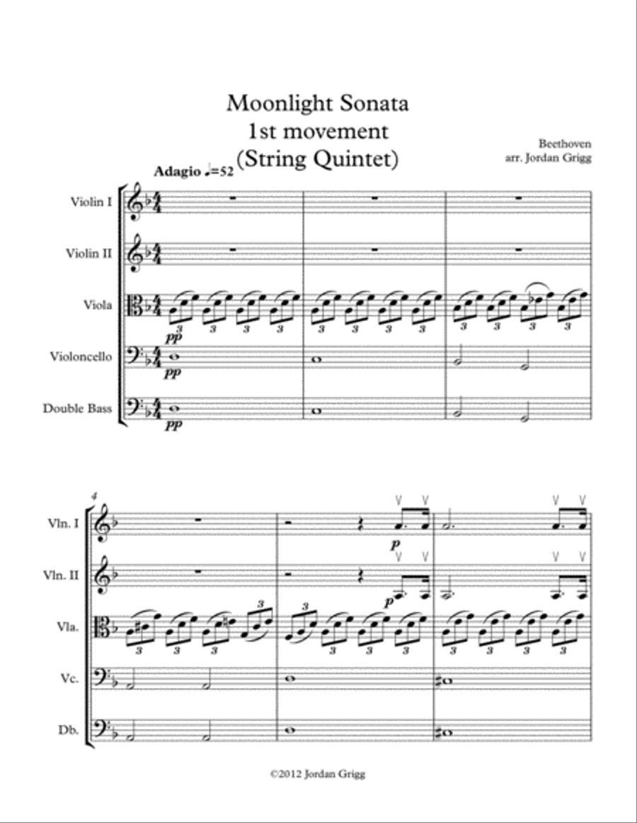 Moonlight Sonata (String Quintet-1st Movement) String Quartet scores gallery preview page 1