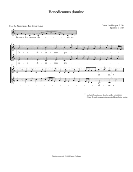 Benedicamus domino a 2, from Anonymous 4's "Secret Voices" - Score Only