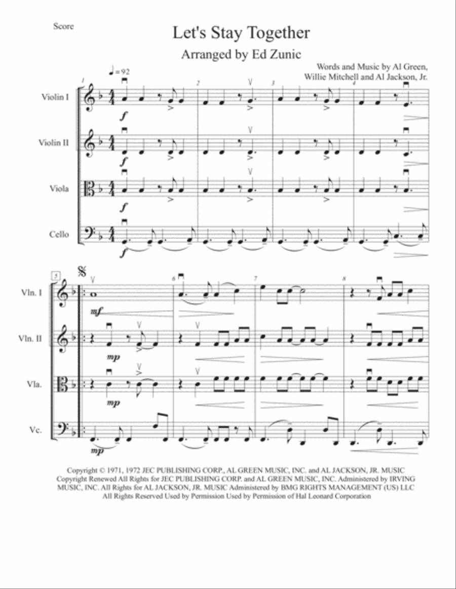 Let's Stay Together Let's Stay Together String Quartet scores gallery preview page 1