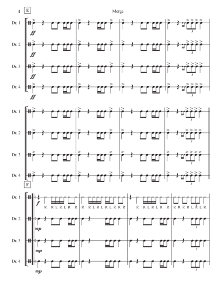 Merge (for 4 tuned drums) Percussion Ensemble scores gallery preview page 4