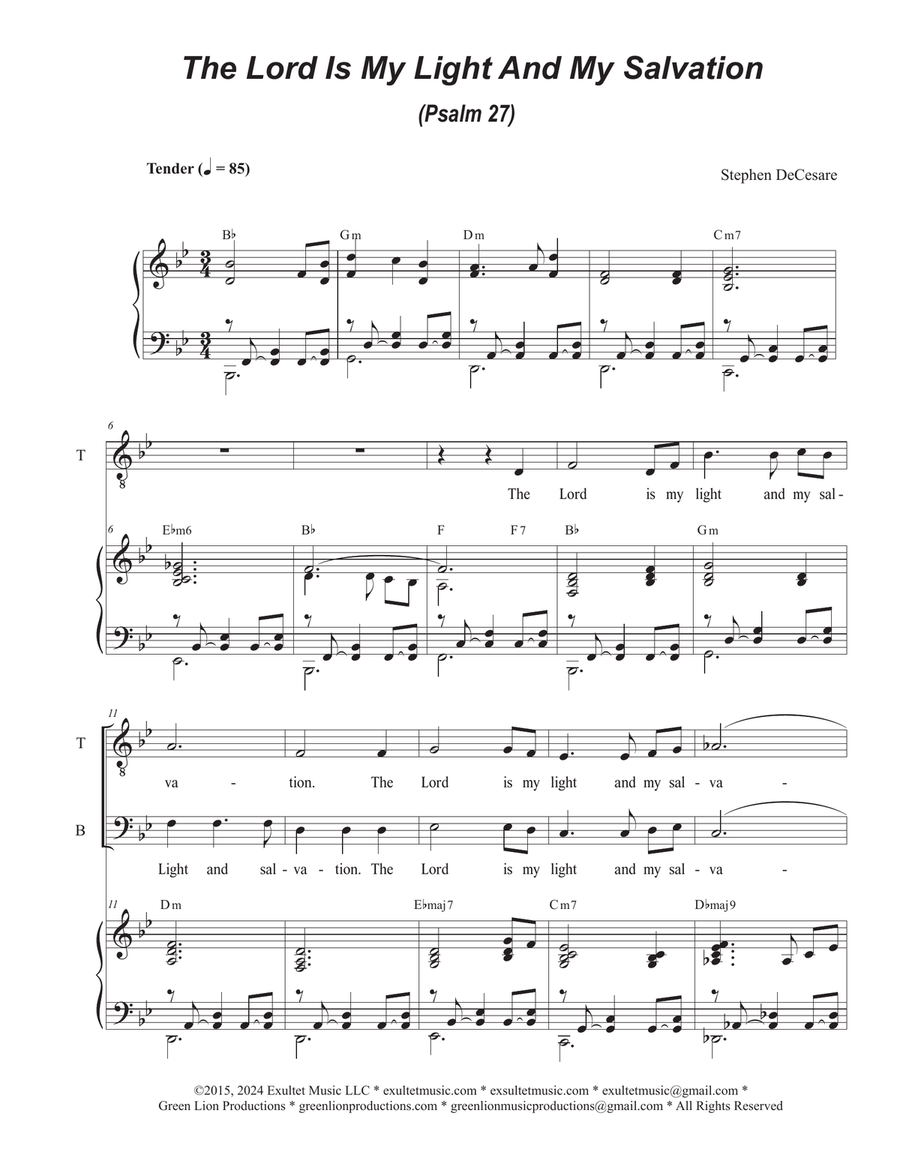 The Lord Is My Light And My Salvation (Psalm 27) (Duet for Tenor and Bass solo) Tenor Voice scores gallery preview page 1