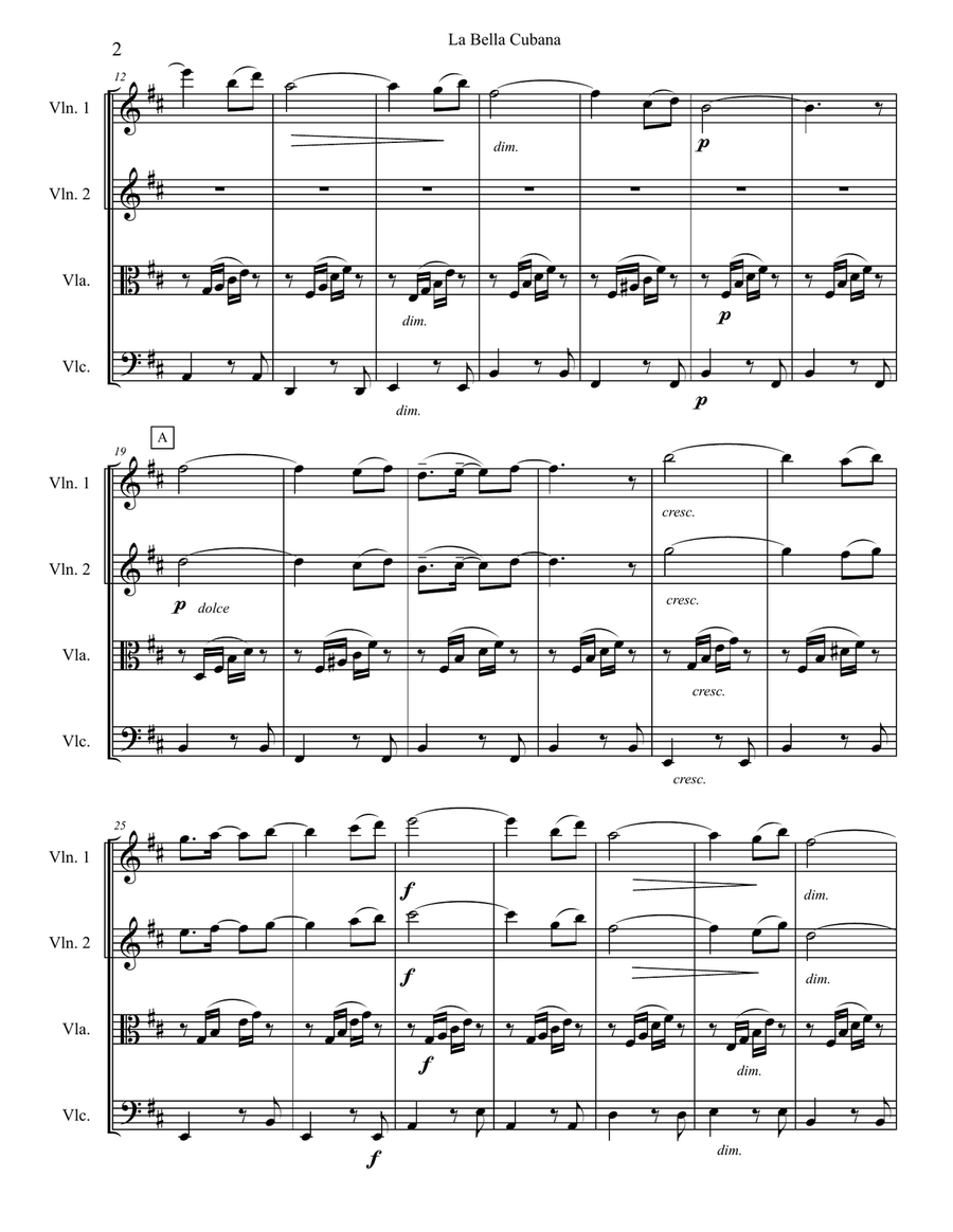 La Bella Cubana, score for string quartet image number null