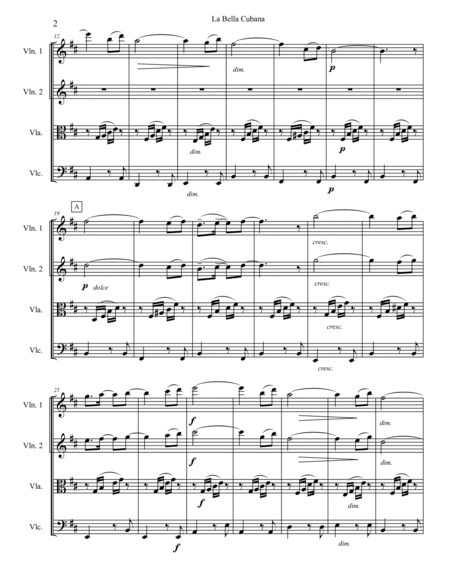 La Bella Cubana, score for string quartet image number null