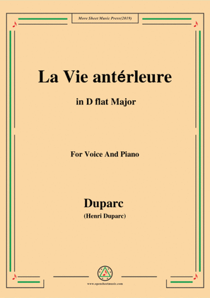 Book cover for Duparc-La Vie antérleure in D flat Major
