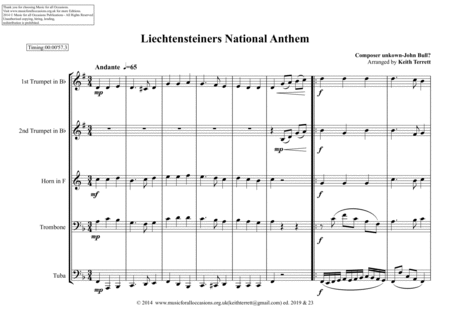 Liechtensteiners National Anthem for Brass Quintet (MFAO World National Anthem Series) image number null
