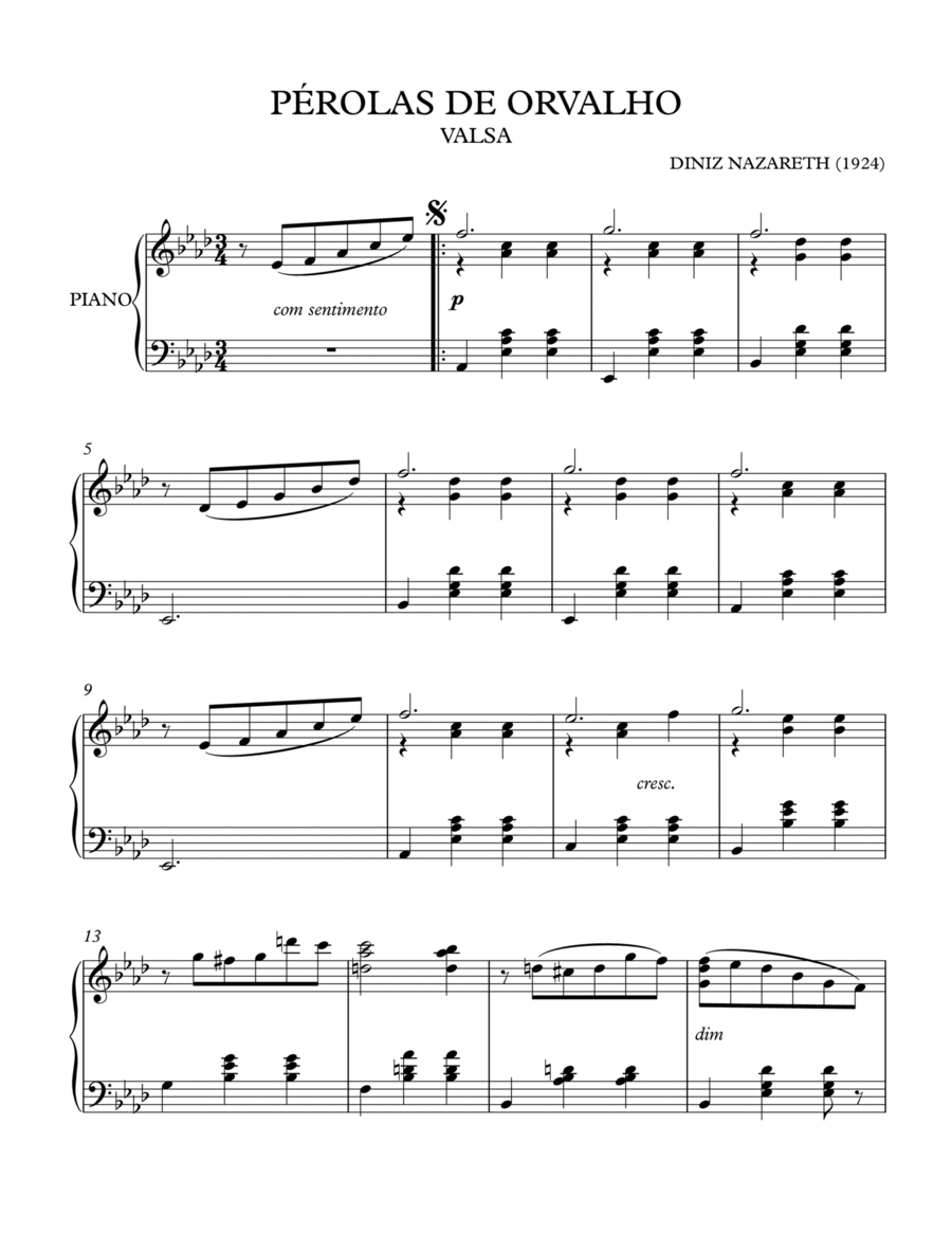 PÉROLAS DE ORVALHO PÉROLAS DE ORVALHO Piano Solo scores gallery preview page 1