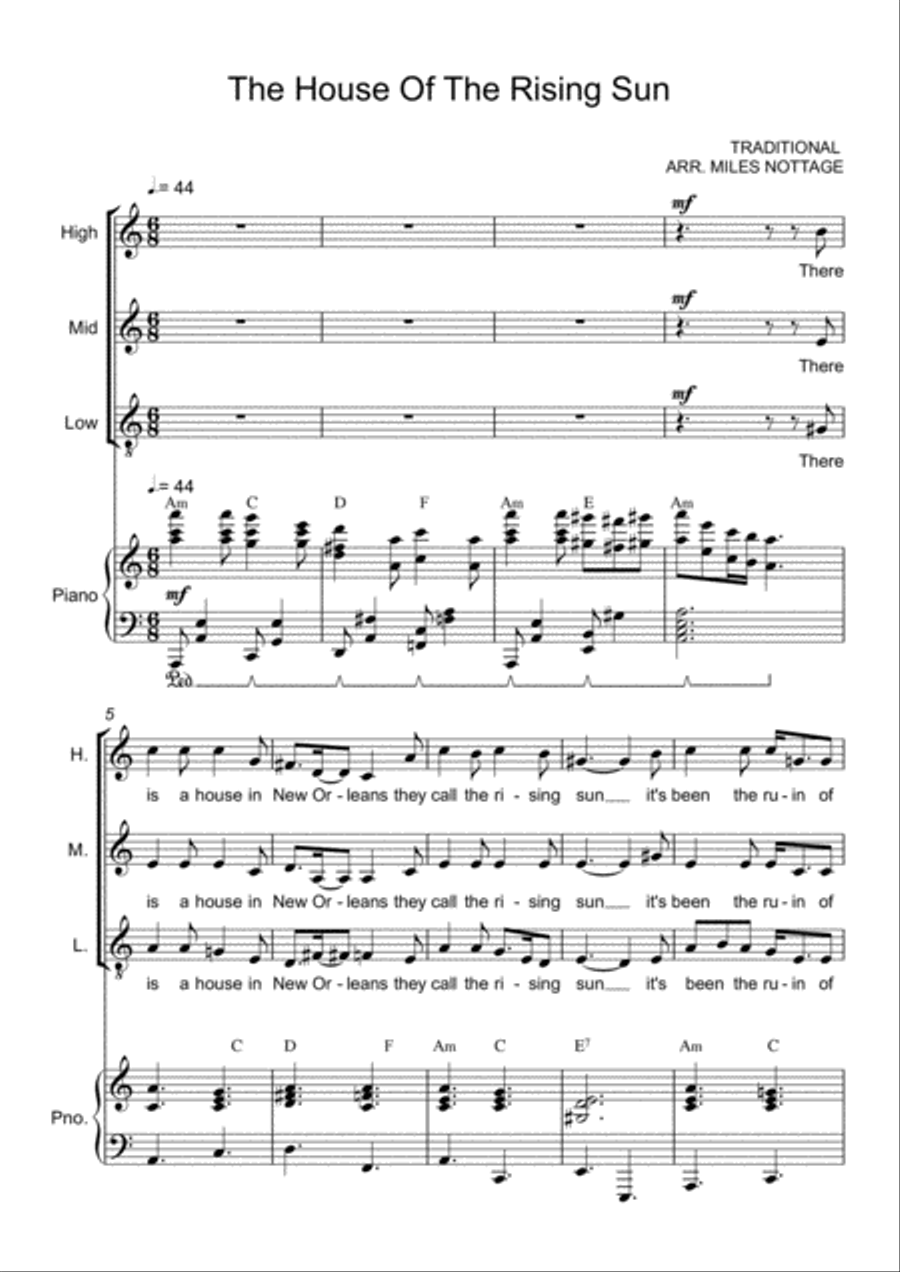 House Of The Rising Sun Choir scores gallery preview page 1