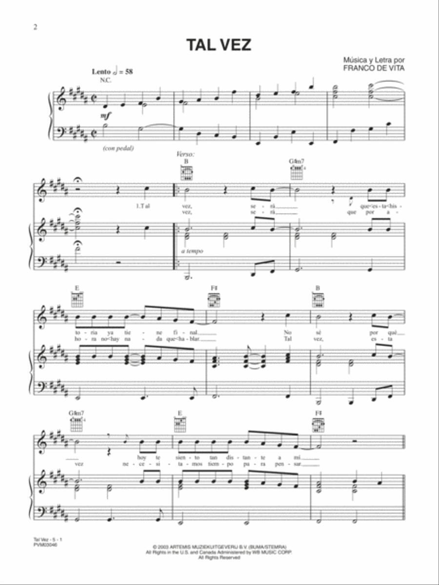 Tal Vez Tal Vez Piano, Vocal, Guitar scores gallery preview page 1