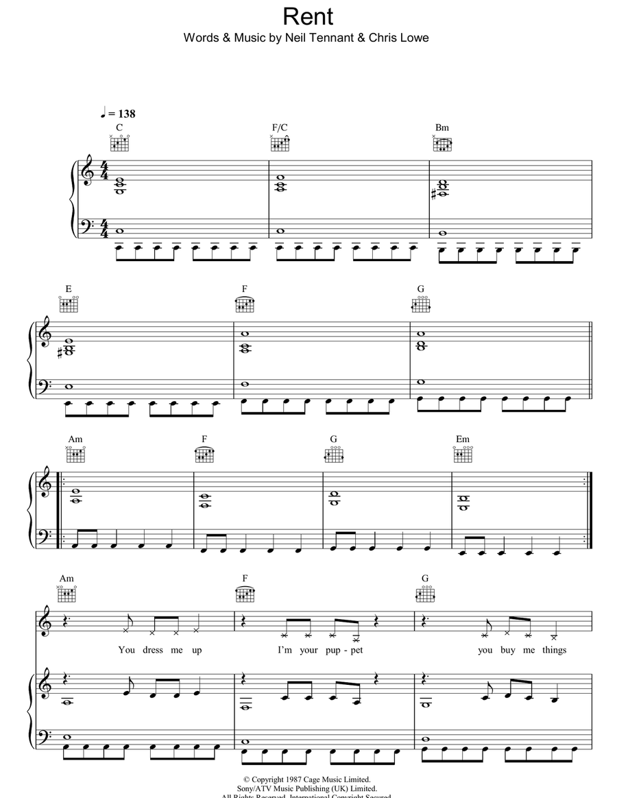 Rent Rent Piano, Vocal, Guitar scores gallery preview page 1