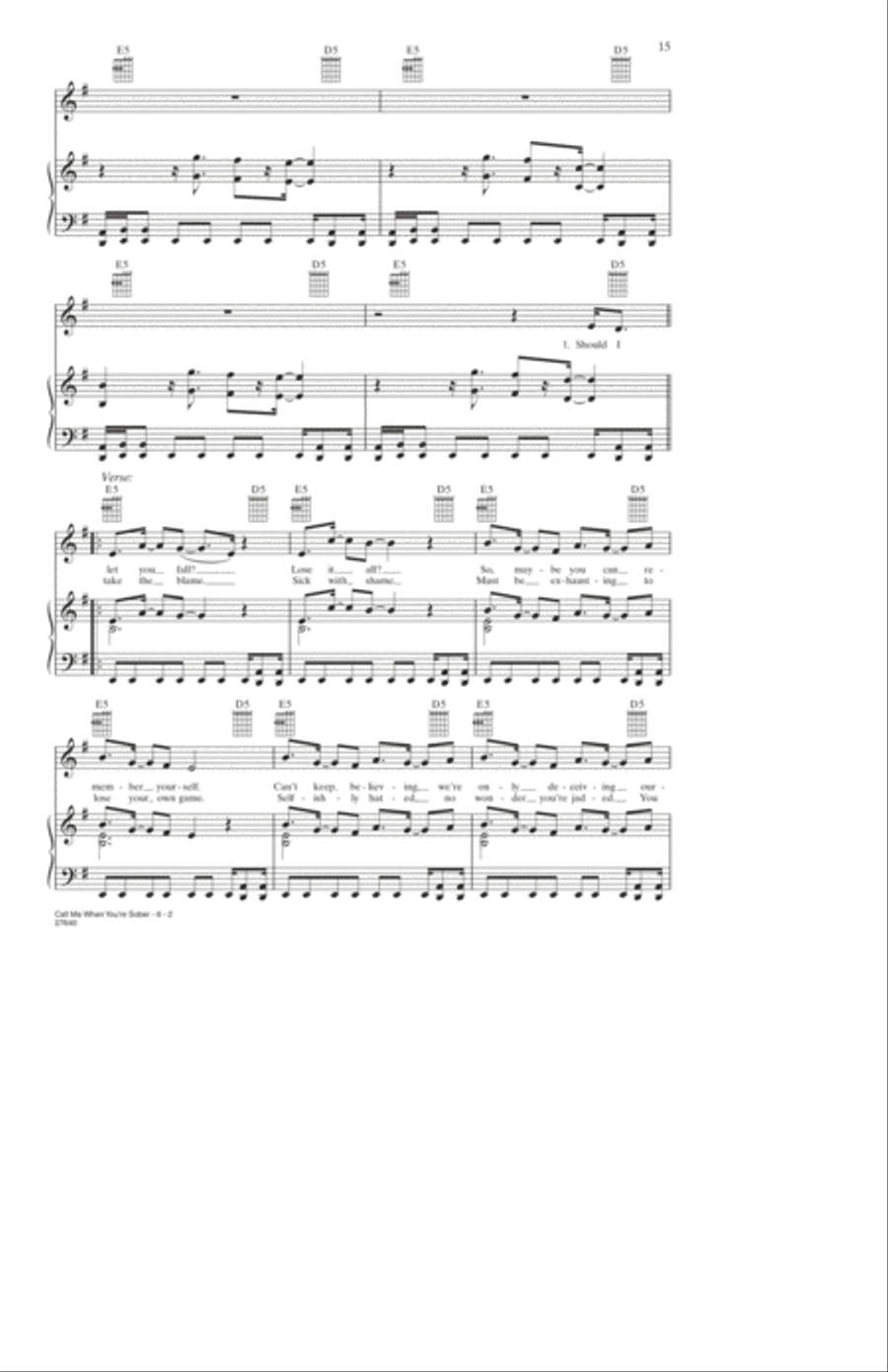 Call Me When You're Sober Piano, Vocal, Guitar scores gallery preview page 2