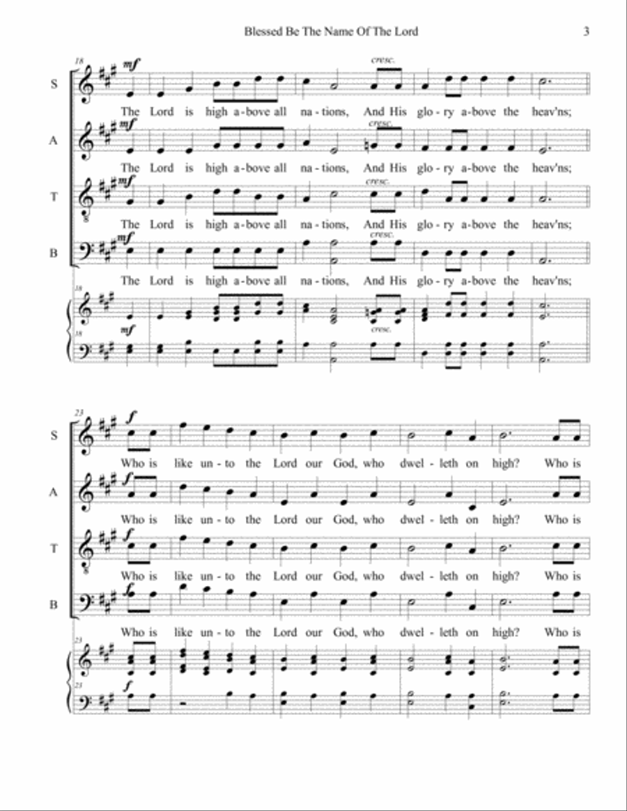 Blessed Be The Name Of The Lord 4-Part scores gallery preview page 3