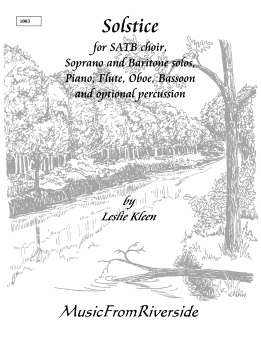 Solstice for SATB choir, soprano and baritone solo, piano, flute, oboe, bassoon, and optional percus 4-Part scores gallery preview page 1