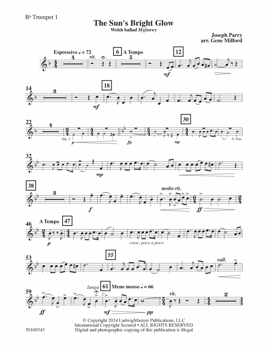The Sun's Bright Glow (arr. Gene Milford) - Trumpet 1 Concert Band scores gallery preview page 1