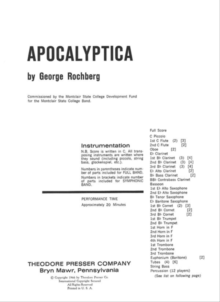 Apocalyptica Concert Band scores gallery preview page 1