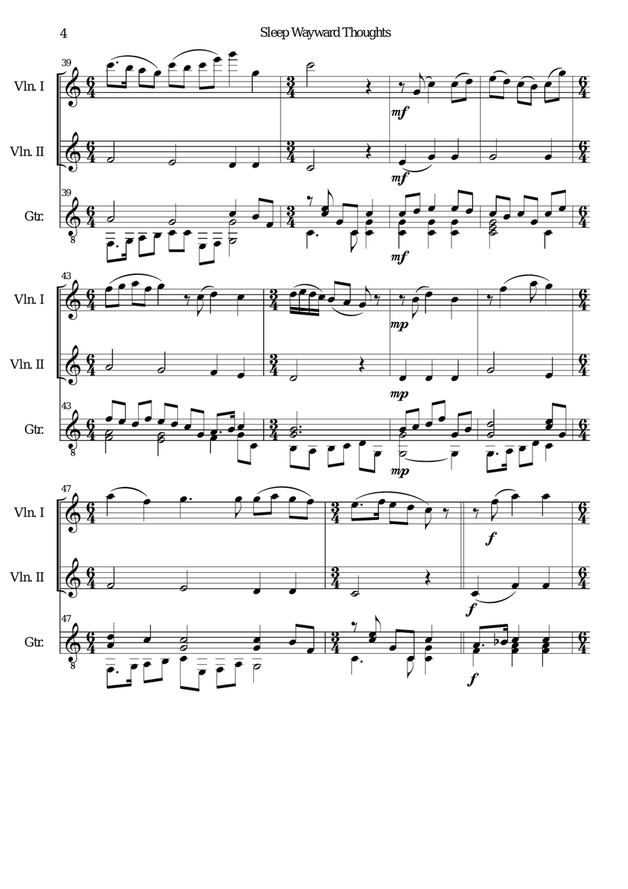 Sleep wayward thoughts for 2 violins and guitar Violin scores gallery preview page 4