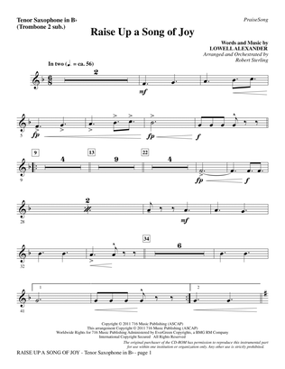 Raise Up A Song Of Joy - Tenor Sax (sub. Tbn 2)