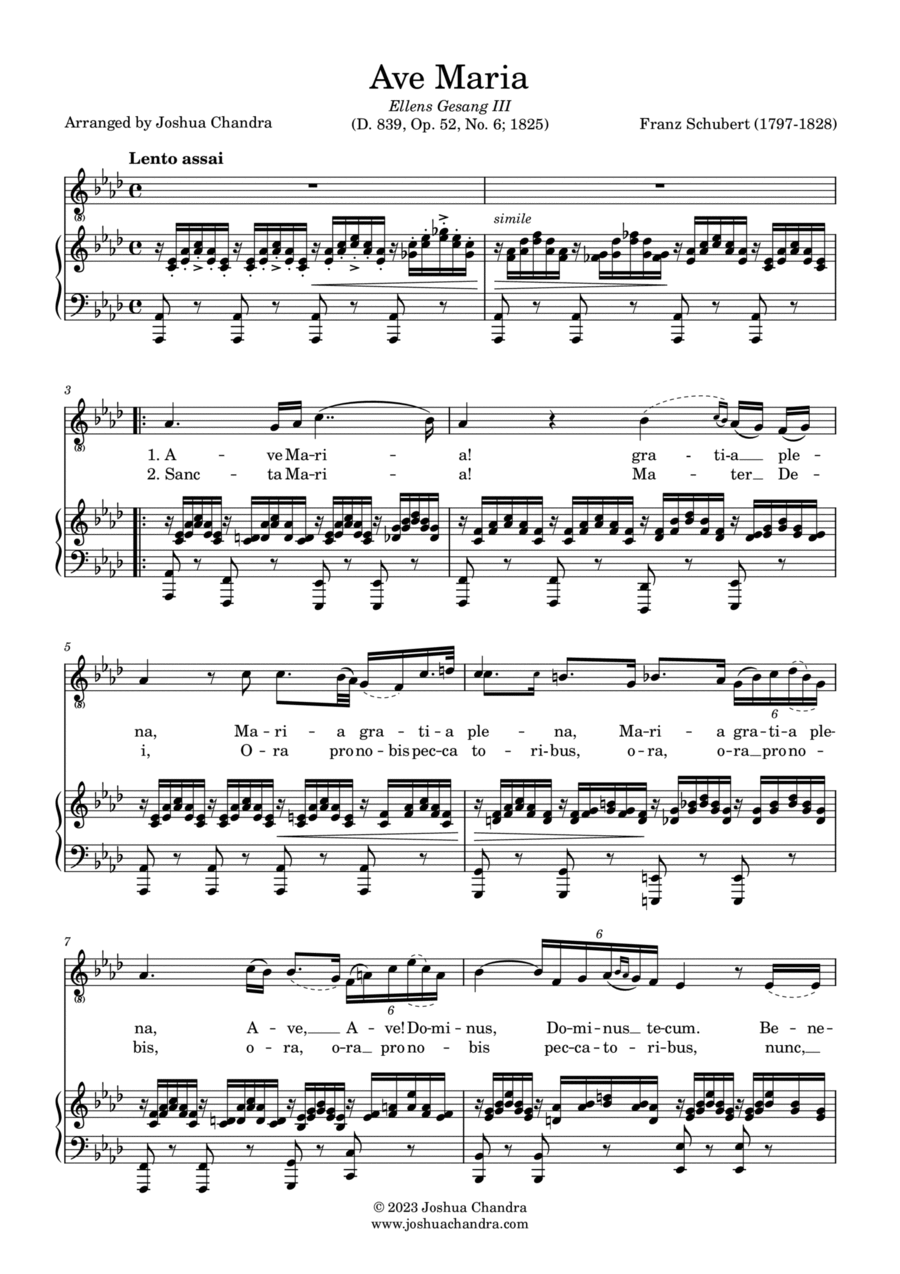 Ave Maria (Schubert) in A-Flat (Piano & Voice Parts in Latin) Voice scores gallery preview page 1