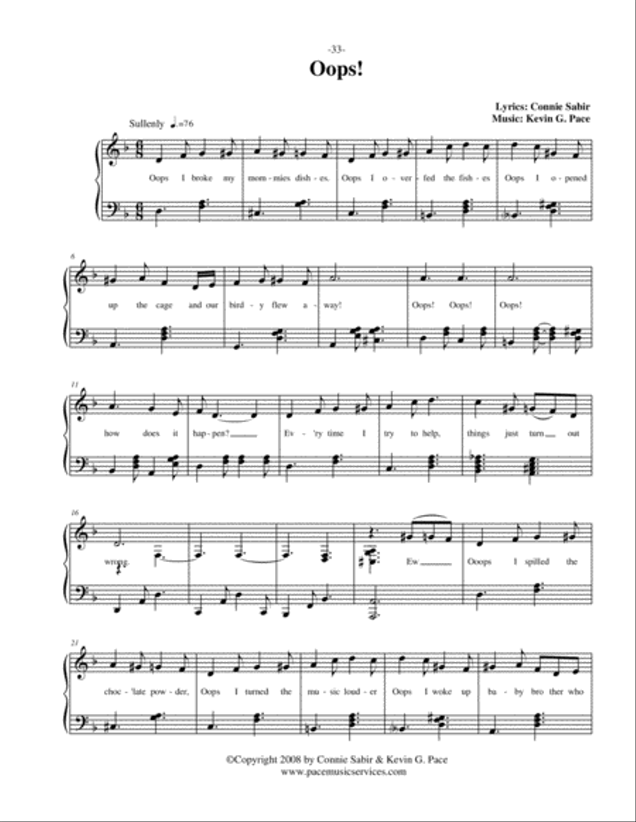 Oops! - vocal solo with piano accompaniment or piano solo Unison Choir scores gallery preview page 2