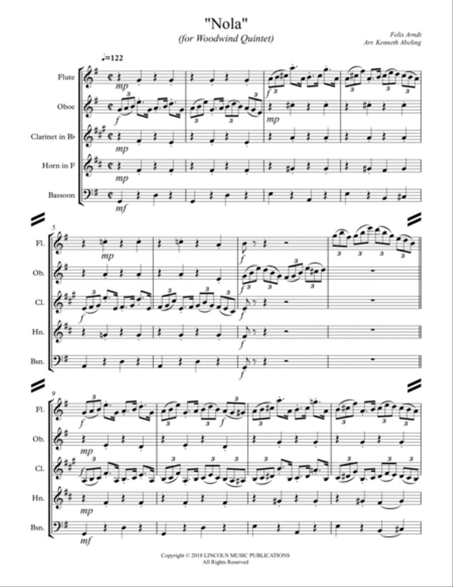 Nola (for Woodwind Quintet) Woodwind Quintet scores gallery preview page 2