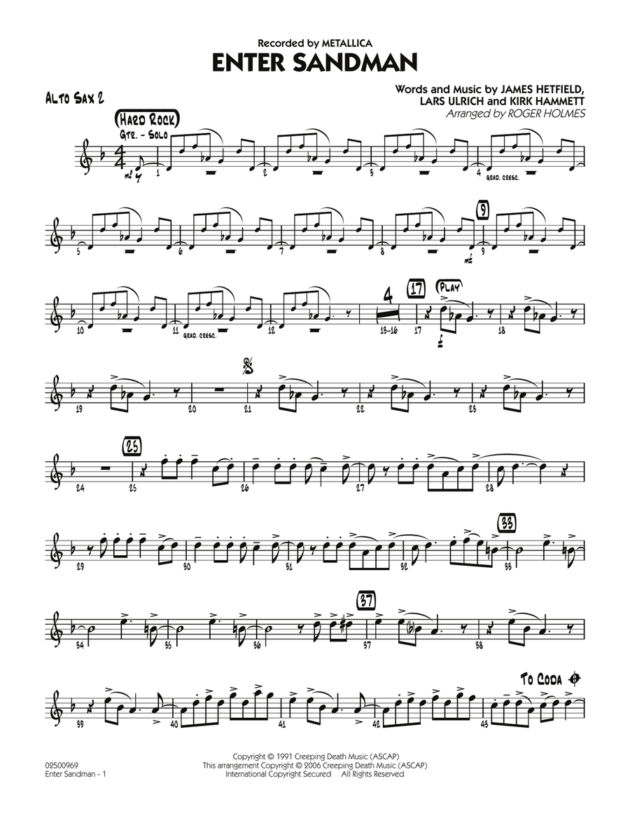 Enter Sandman - Alto Sax 2 Alto Saxophone scores gallery preview page 1