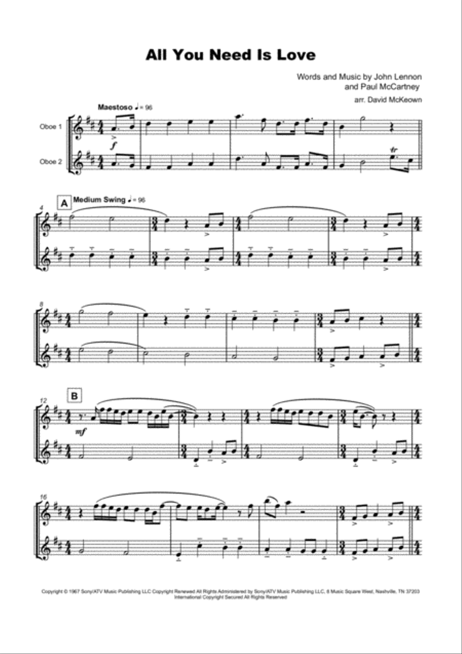 All You Need Is Love Woodwind Duet scores gallery preview page 2