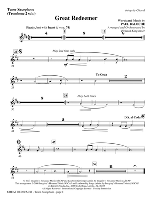 Great Redeemer - Bass Clarinet (Trombone 3 sub)