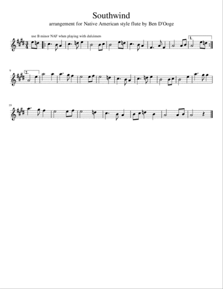 Southwind, for Native American style flute Flute Solo scores gallery preview page 1