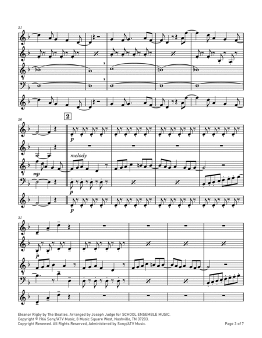 Eleanor Rigby Saxophone Quartet scores gallery preview page 3