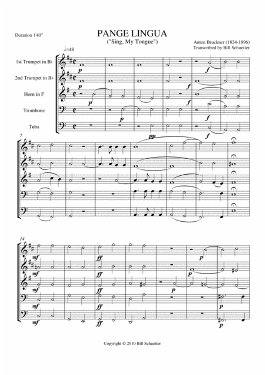 Pange Lingua Pange Lingua Brass Quintet scores gallery preview page 1