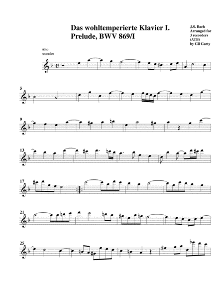 Prelude from Das wohltemperierte Klavier I, BWV 869/I (arrangement for 3 recorders)