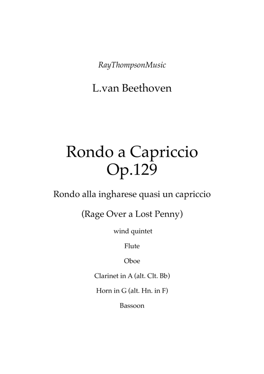 Beethoven: Rondo a Capriccio Op.129 (Rage Over A Lost Penny) - wind quintet image number null