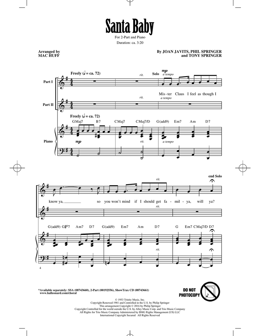 Santa Baby Santa Baby 2-Part scores gallery preview page 1