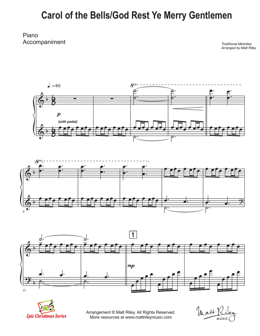 Carol of the Bells / God Rest Ye Merry Gentlemen Flute Solo scores gallery preview page 5