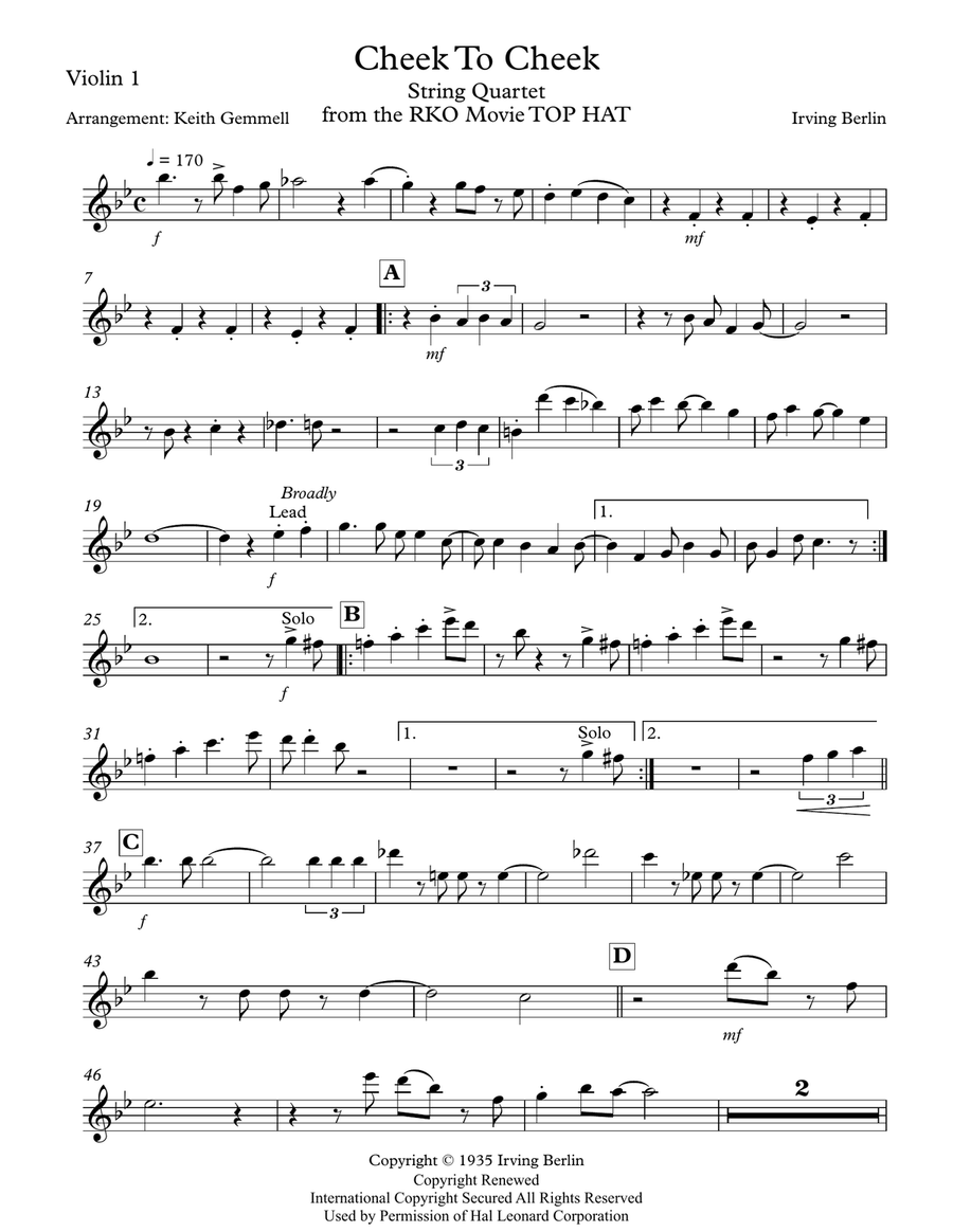 Cheek To Cheek String Quartet scores gallery preview page 5