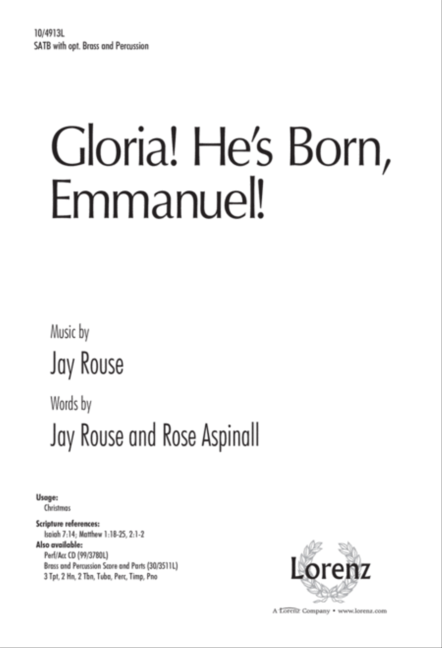Gloria! He's Born, Emmanuel! 4-Part scores gallery preview page 1