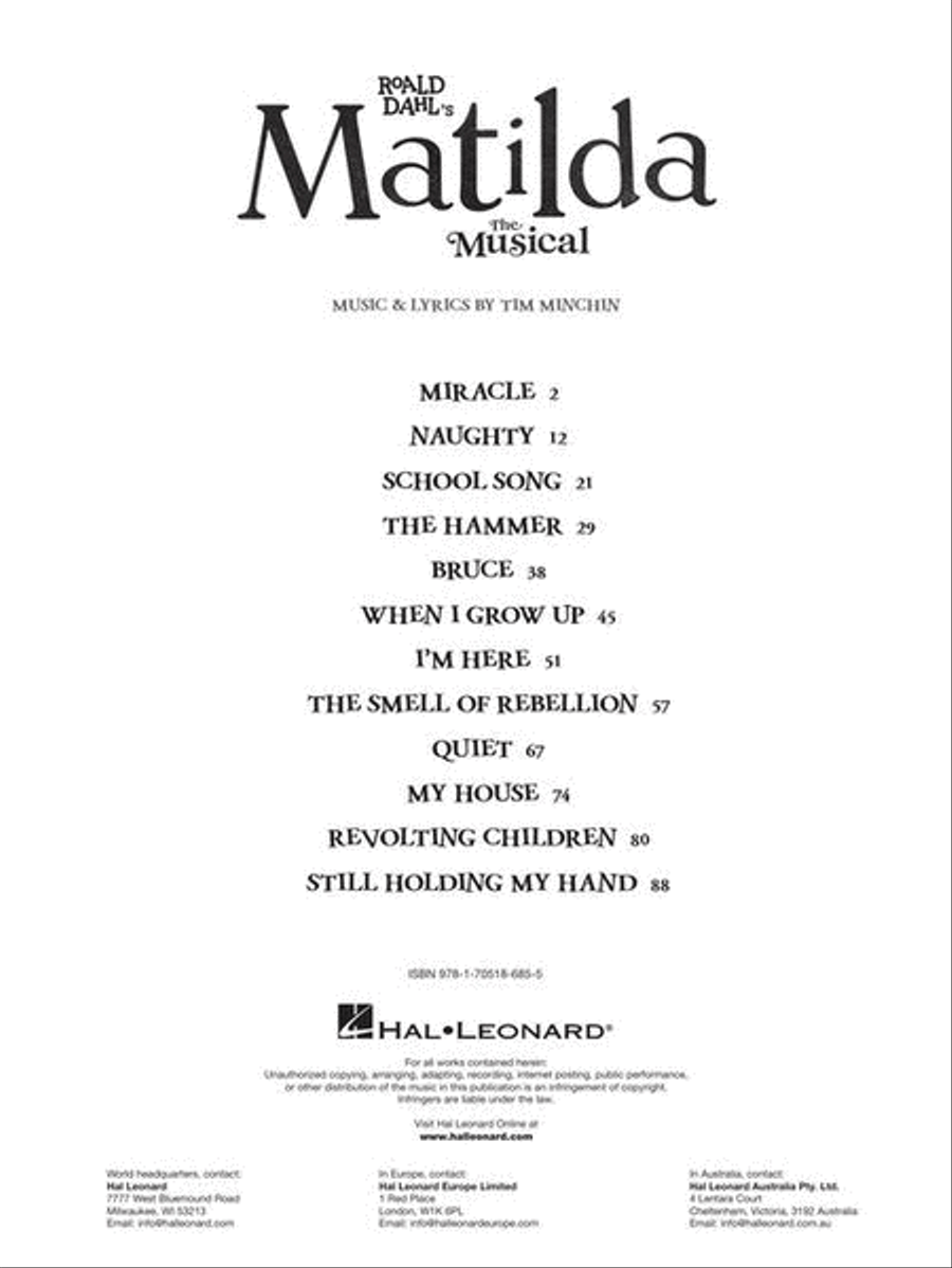 Roald Dahl's Matilda – The Musical Piano, Vocal scores gallery preview page 3
