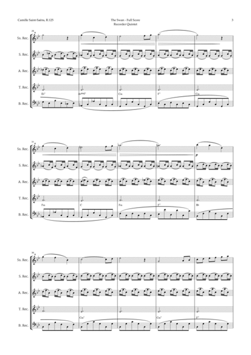 The Swan by Saint-Saëns for Recorder Quintet with Chords image number null