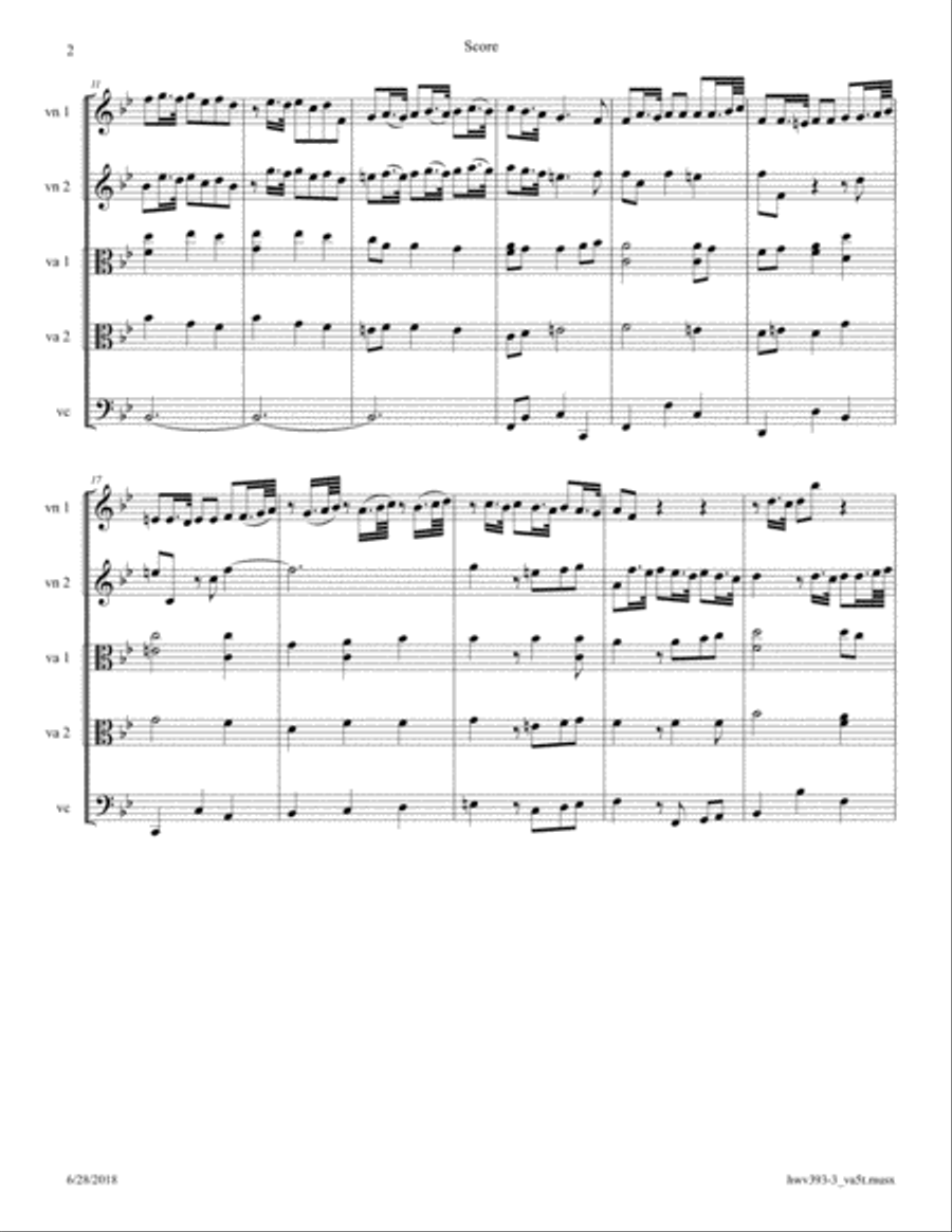 Handel: Triosonata in G Minor HWV 393 Movement 3 - Largo, arranged for String Quintet String Quintet scores gallery preview page 2
