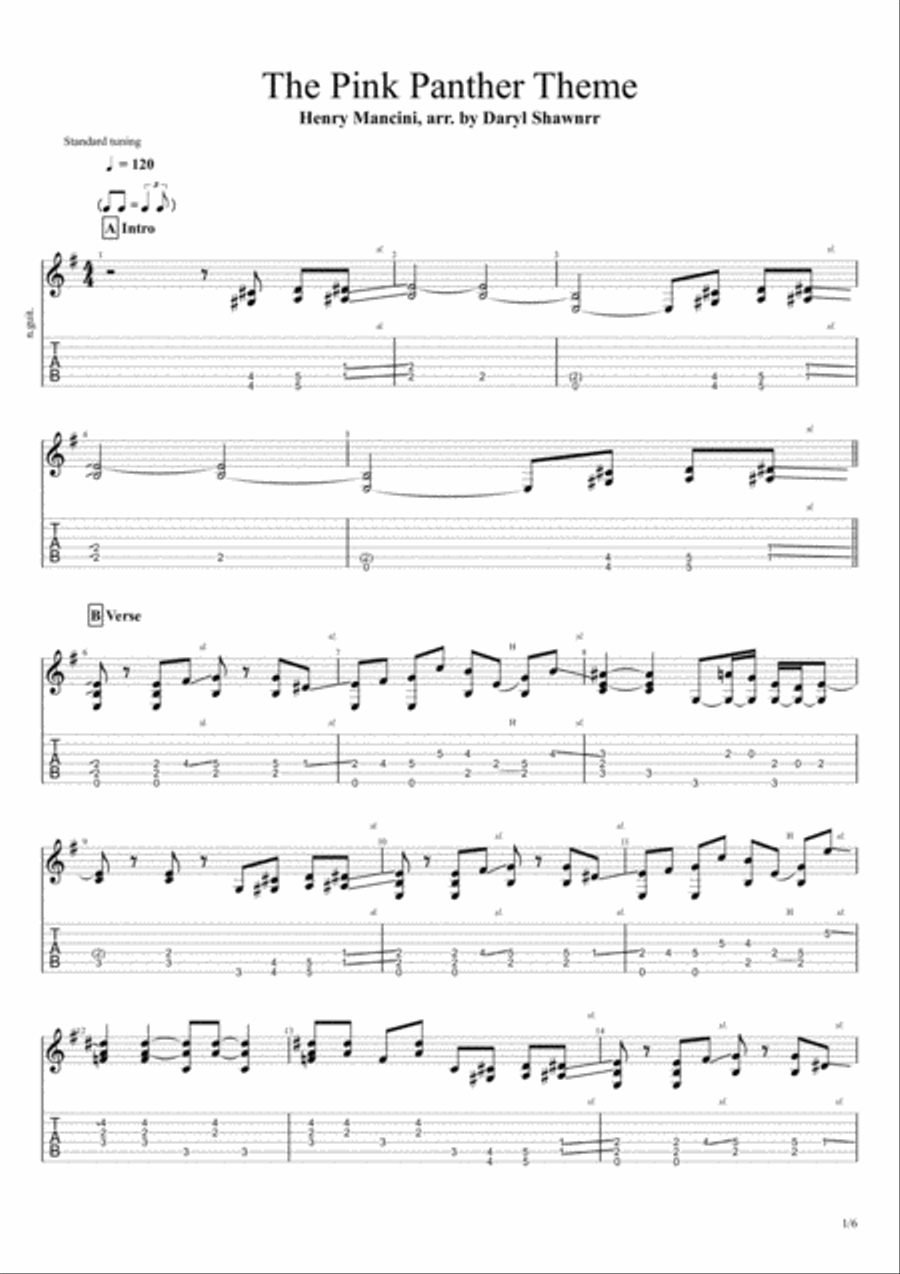 The Pink Panther from THE PINK PANTHER Guitar Tablature scores gallery preview page 1