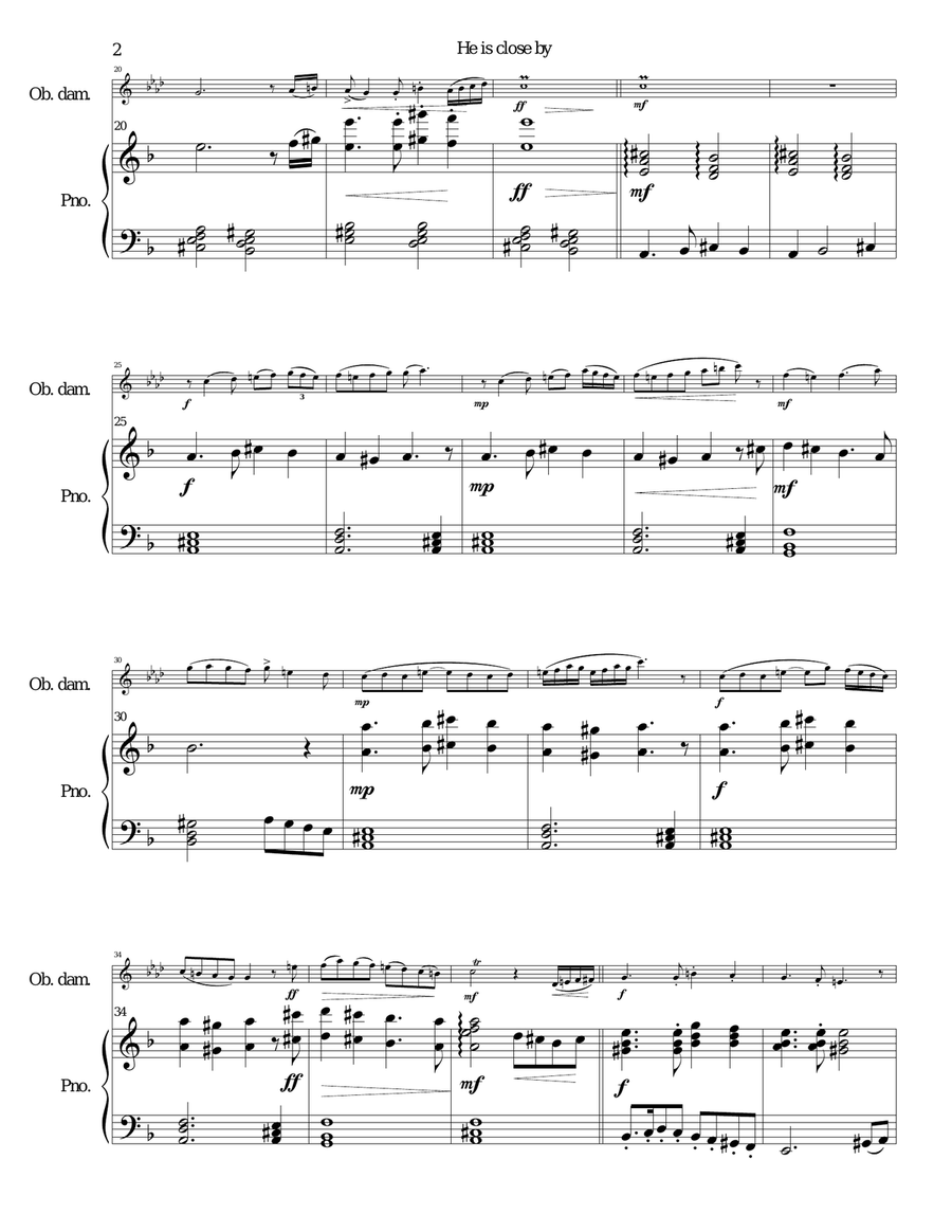 He is Close By for oboe d'amore and piano Oboe scores gallery preview page 2