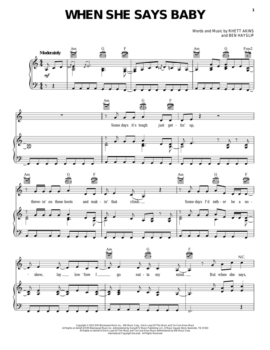 When She Says Baby When She Says Baby Piano, Vocal, Guitar scores gallery preview page 1