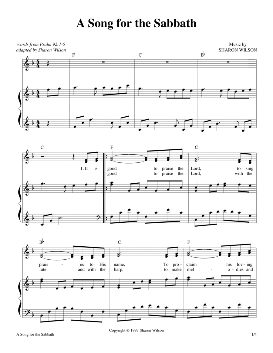 A Song for the Sabbath - Psalm 92 (vocal duet) Piano scores gallery preview page 1