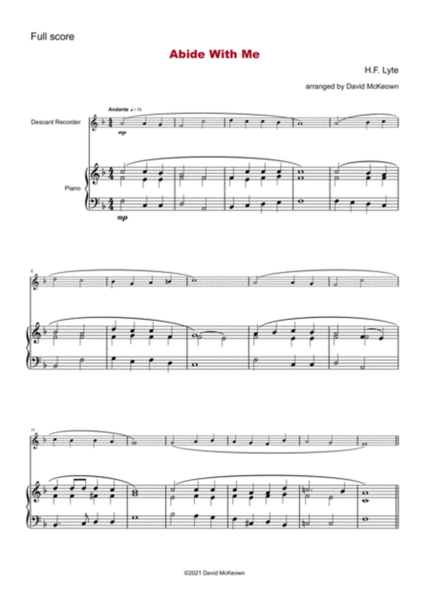 Abide With Me, Gospel Hymn for Descant Recorder and Piano
