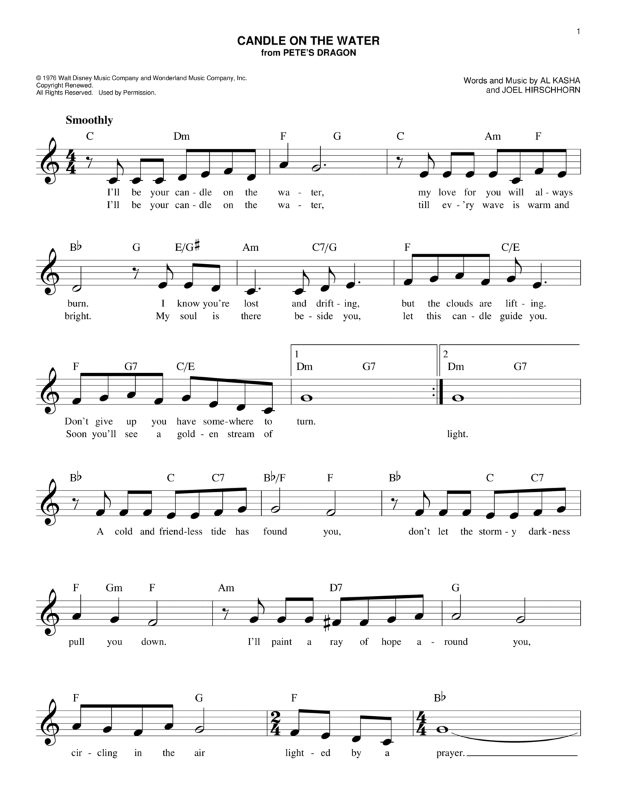 Candle On The Water (from Pete's Dragon) Piano scores gallery preview page 1