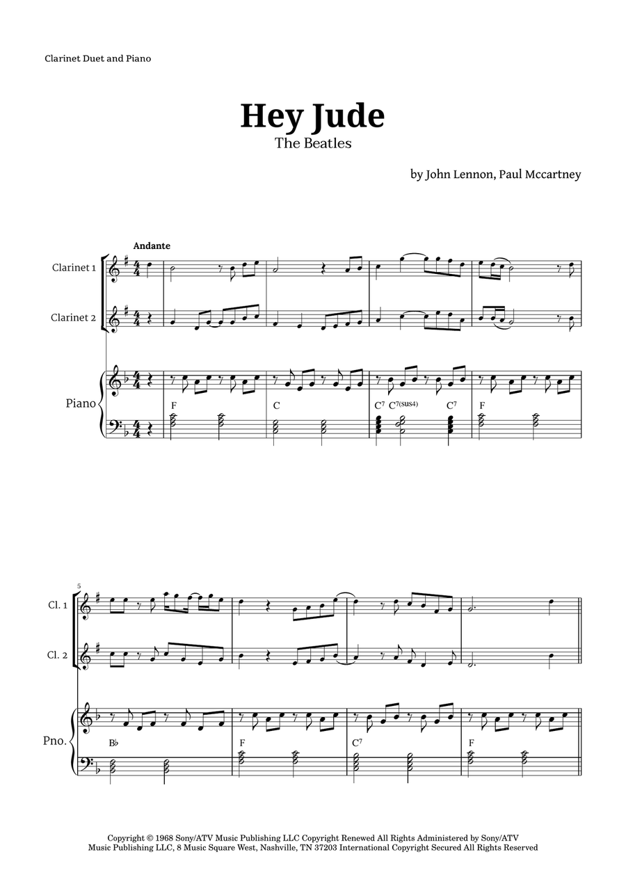 Hey Jude Woodwind Duet scores gallery preview page 1
