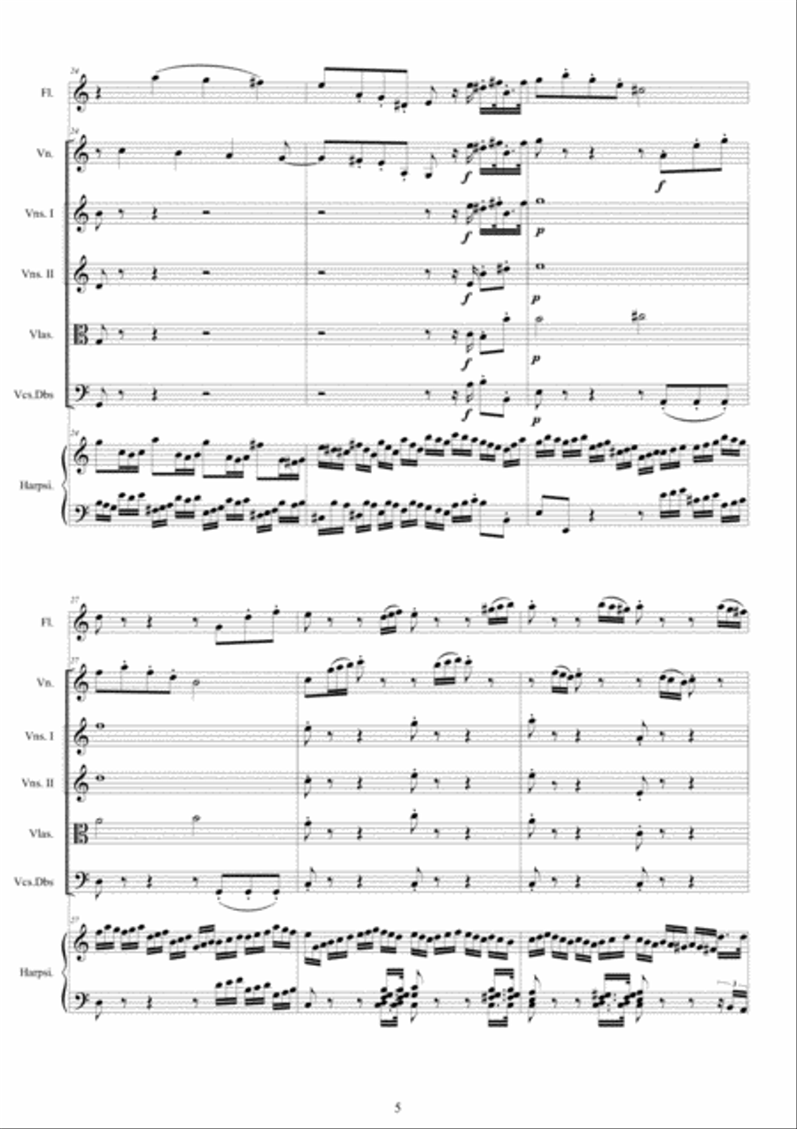 Bach - Concerto in A minor BWV 1044 for Flute, Violin, Harpsichord, Strings and Continuo - Score, Pa Chamber Orchestra scores gallery preview page 5