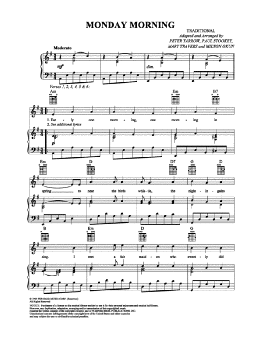 Monday Morning Piano, Vocal, Guitar scores gallery preview page 1