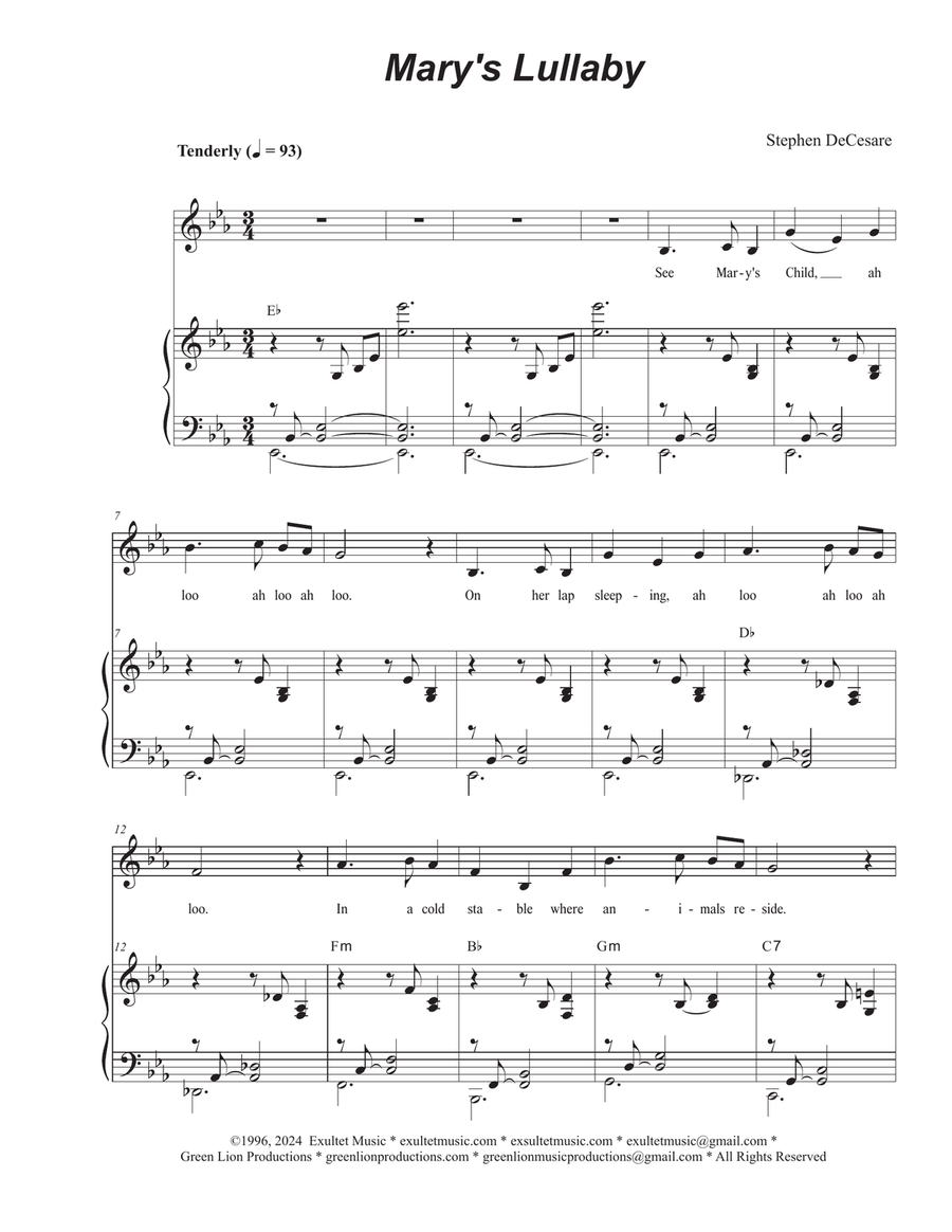 Mary's Lullaby (Unison choir)